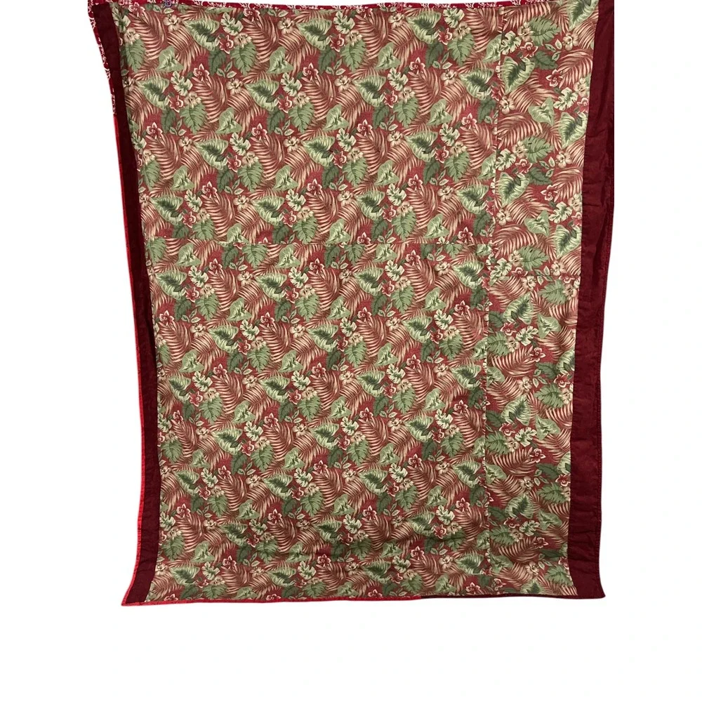 Handmade Reversible Twin Quilt 60x70 Red Patchwork Tropical Floral Tied